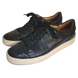 Frye Low Ivy Black Leather Sneakers Womens Size 7.5 Lace Up Flat Shoes EUC